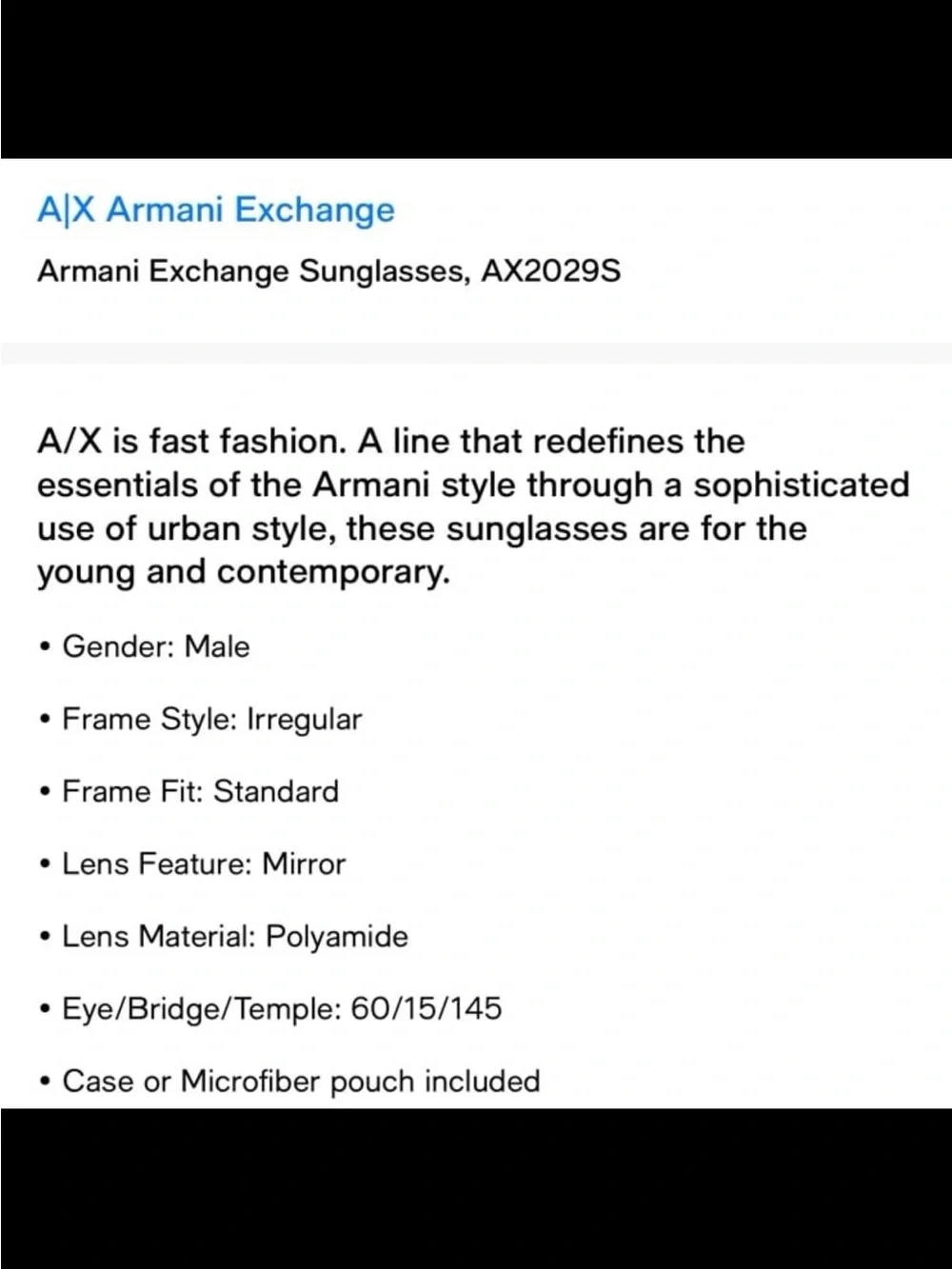 NWT Armani exchange sunglasses AX2029S - A360